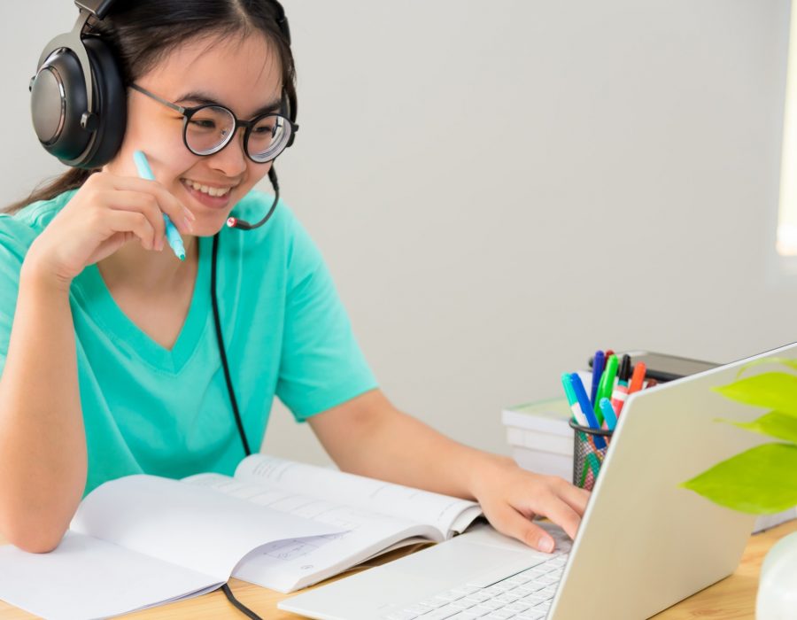 Asian woman student class online internet learning